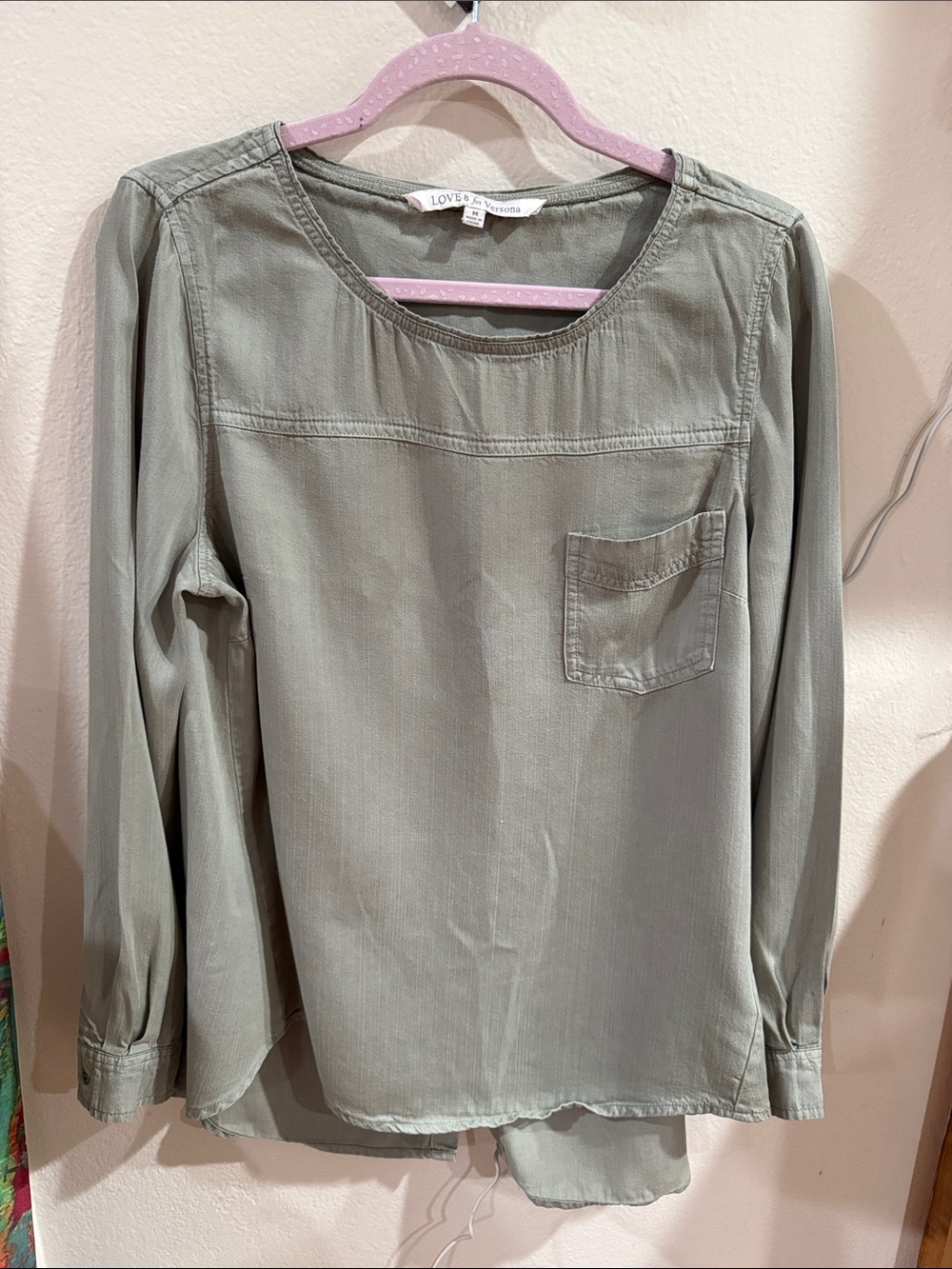 Versona Olive Green Long Sleeve Pocket Top